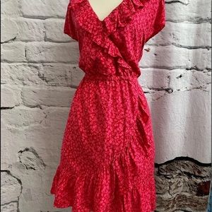 J crew ruffled midi dress red pink